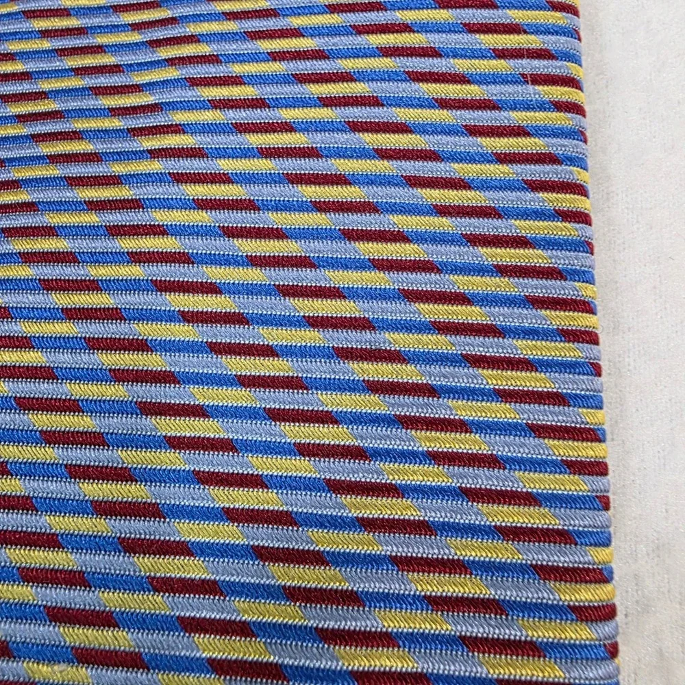 Thomas Pink Mens Silk Tie Blue Gold Burgundy Diagonal Stripe Made in Morocco